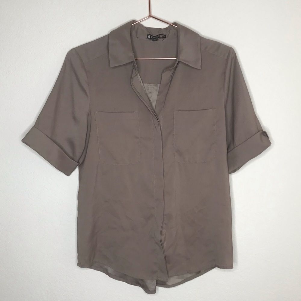 Express mocha‎ brown cuffed sleeve button down - Picture 1 of 7